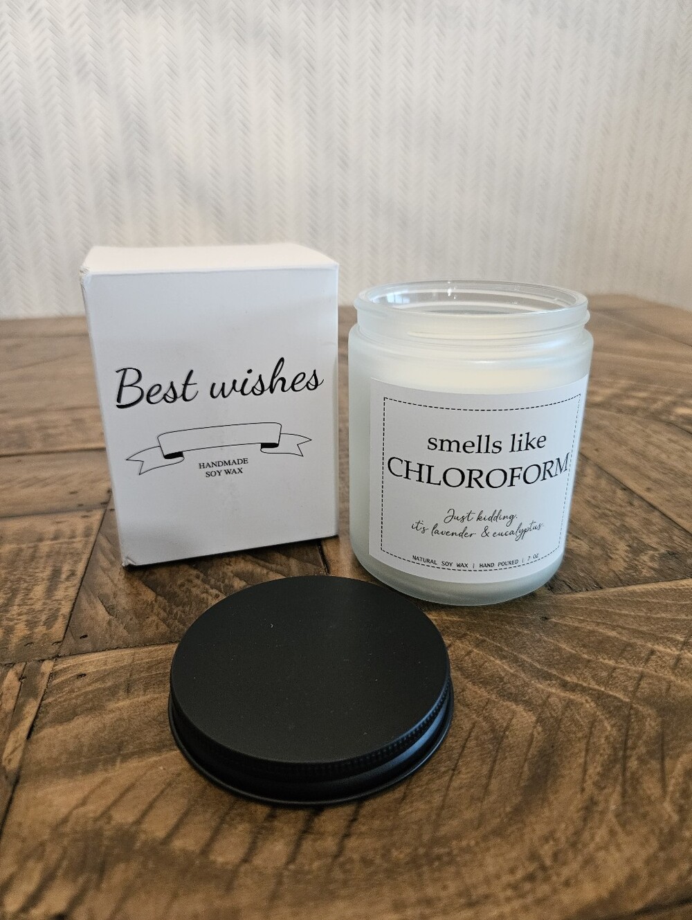 Handmade Soy Wax Candle "Smells Like Chloroform" | Lavender & Eucalyptus | Funny
